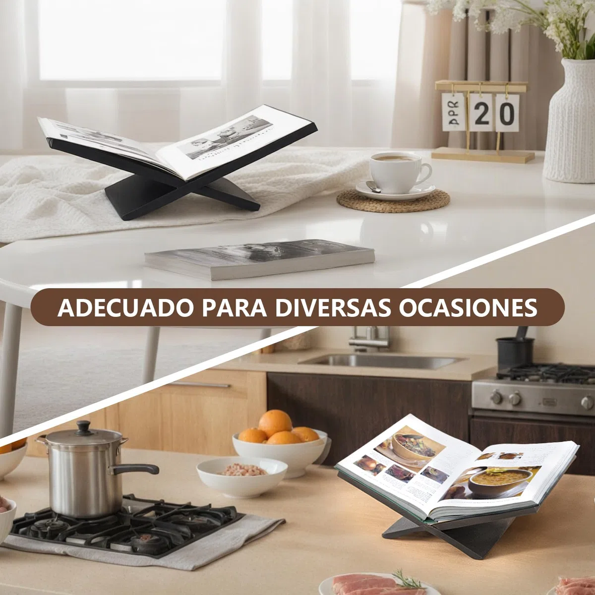 PUERSI Soporte Libros Abierto, Atril para Libros Grande de Madera, Soporte para Mesa de Centro, Caballete Expositor para Revistas, Arte, Libros de Cocina, Biblias y el Corán – Negro