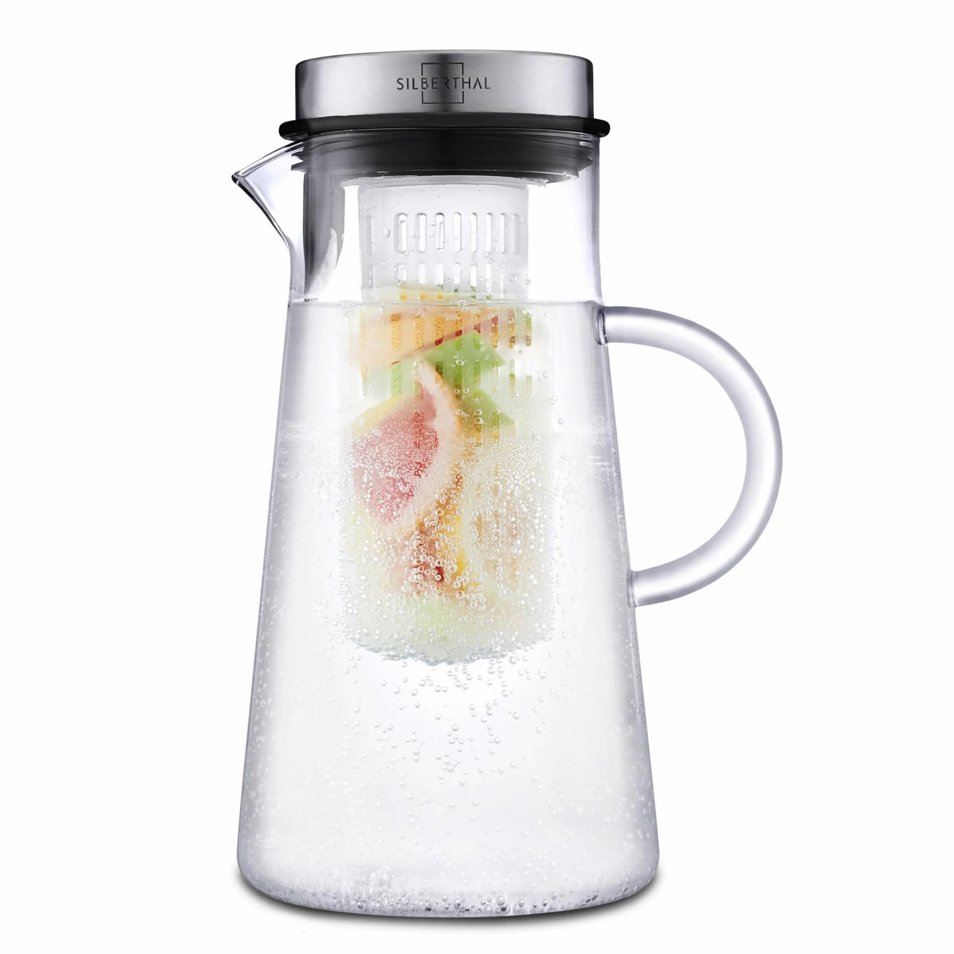 SILBERTHAL Jarra 2 litros cristal y acero inoxidable - Jarra sangria - Trasparente con asa y tapa