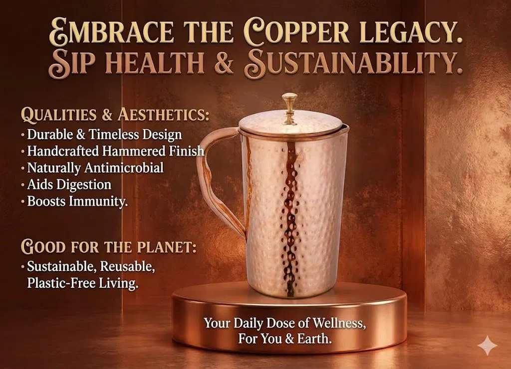 Taluka - Jarra de agua martillada de cobre puro con 2 vasos de vidrio martillado y 1 pajita de 70 onzas / 2000 ml/2 L para el hogar, restaurante, hoteles, regalos Ayurveda beneficios para la salud
