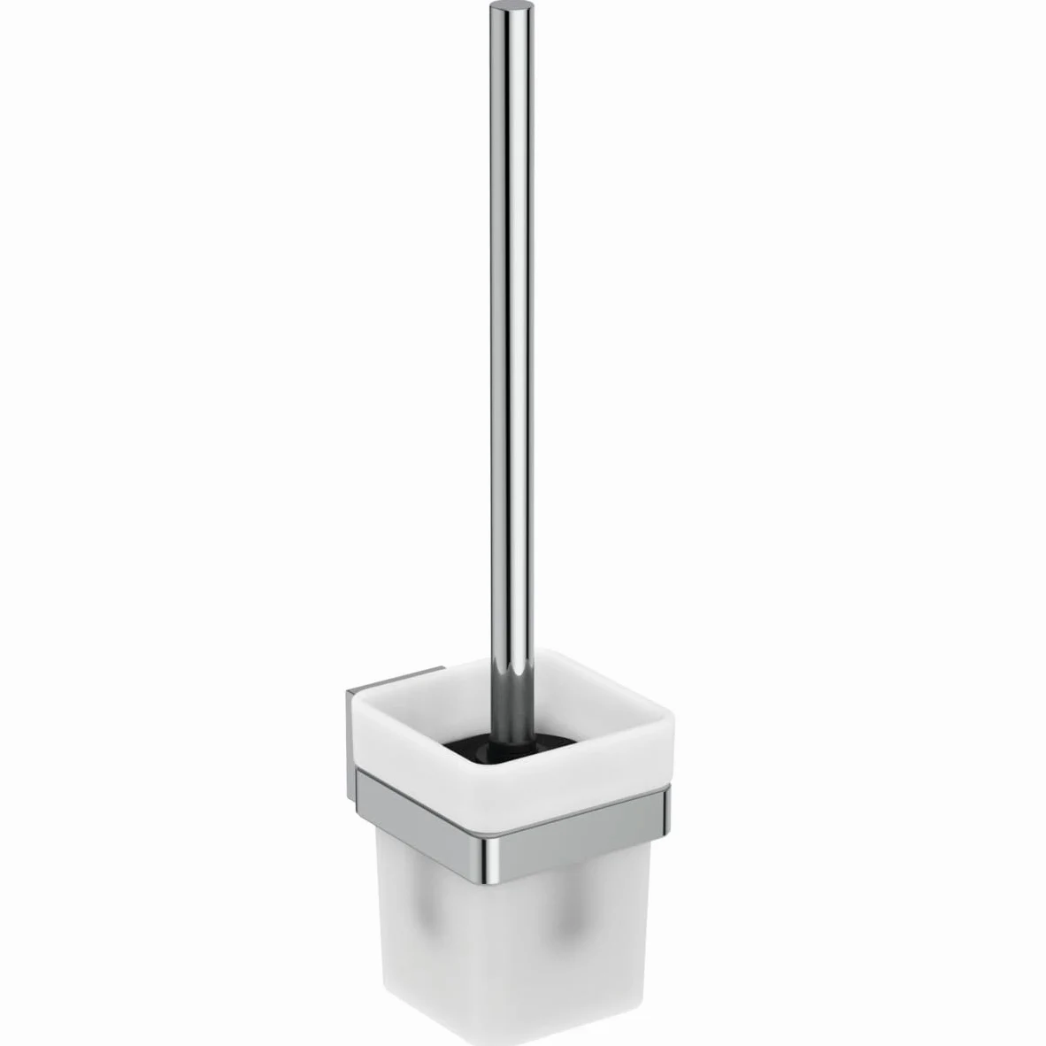Ideal Standard – IOM Square Set de Accesorios, Compuesto por Portarrollos de Papel y Juego de cepillos, Cristal extraíble, Fijación Oculta y fácil Montaje, Soporte de Metal, Cromo