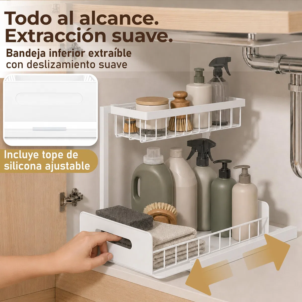 Organizador Bajo Fregadero Extraíble 2 en 1 con Soporte Estropajo.