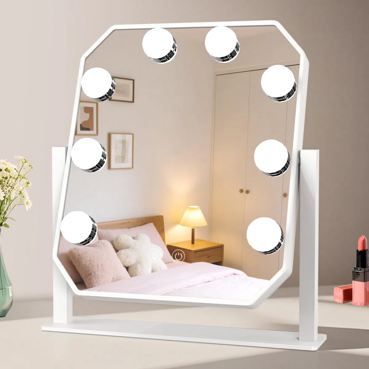 Espejo Tocador con Luz LED,Vanity Mirror Hollywood,Regulable,3000K/6000K, Espejo Maquillaje con Luz,Espejo Tocador de Mesa,Blanco,300x250mm