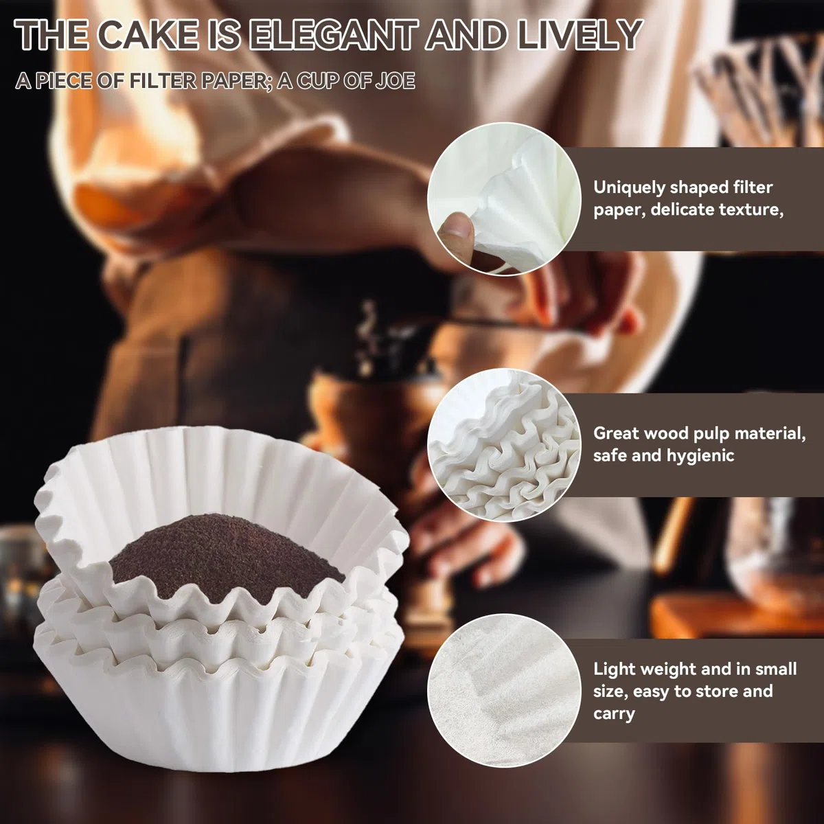 Reemplazo de filtros de papel de café desechables, juego de filtros de café desechables Cesta Accesorio de reemplazo de papel de filtro de café para cafetera(100)