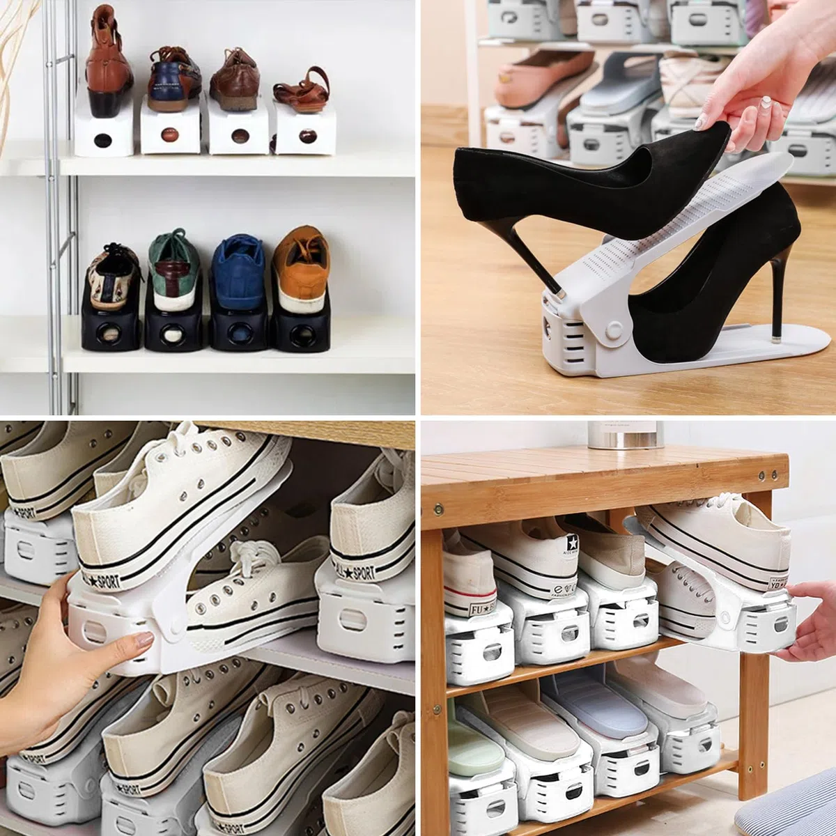 Organizadores de Zapatos, 20Pcs Soporte de Calzado de Altura Ajustable para Zapatos para Organización de Armario, Adecuada para Mujeres y Hombres, Ahorra Espacio (Blanco)