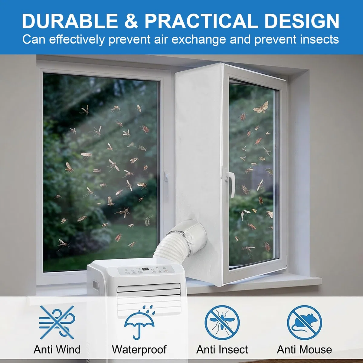 Junta de Ventana Portátil para Aires Acondicionados, 400cm Sello de Ventana Universal con Dos Cuerdas Fijas, Kit de Sellado para Aire Acondicionado Parada de Aire Caliente, Fácil Instalación