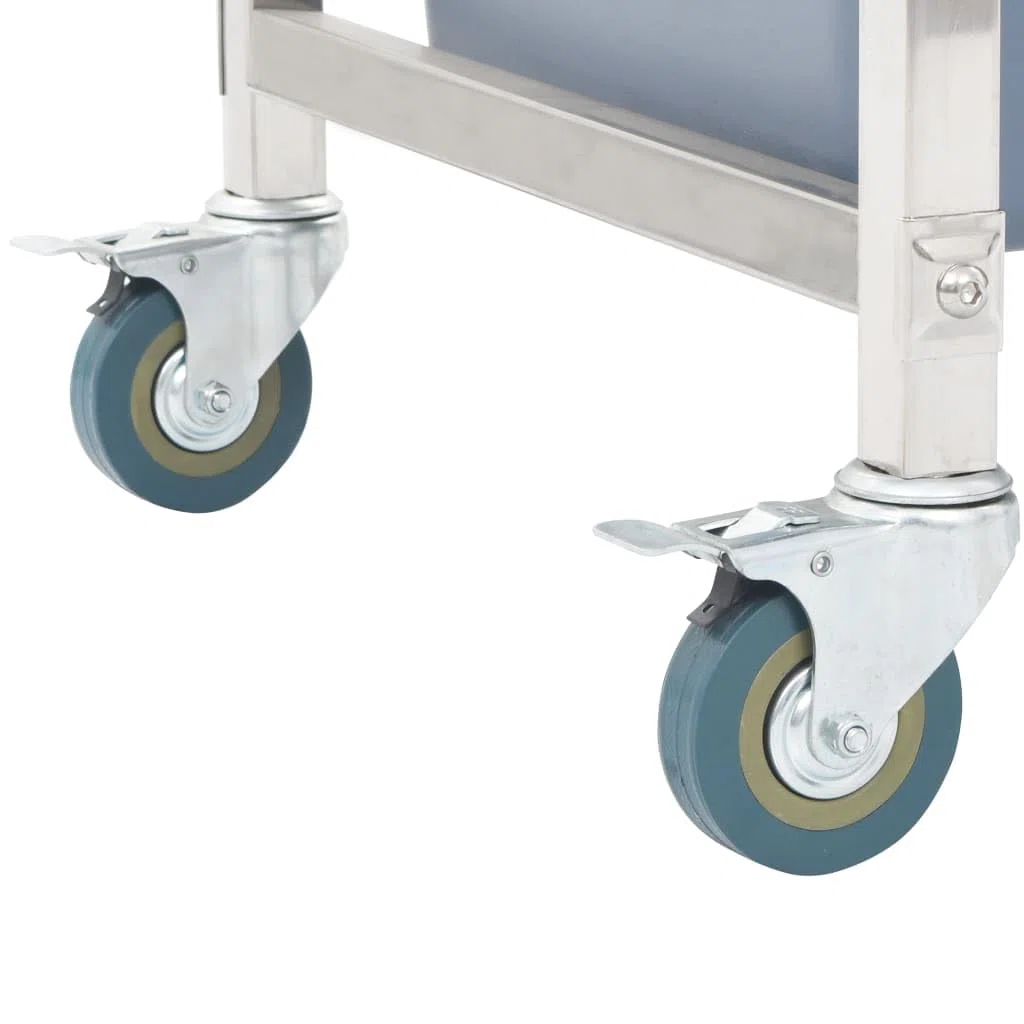 Carro de cocina con marco de acero inoxidable y recipientes de plástico, 82 x 43,5 x 93 cm, carrito con 4 ruedas y frenos, para cocina, comedor, transporte de platos y residuos