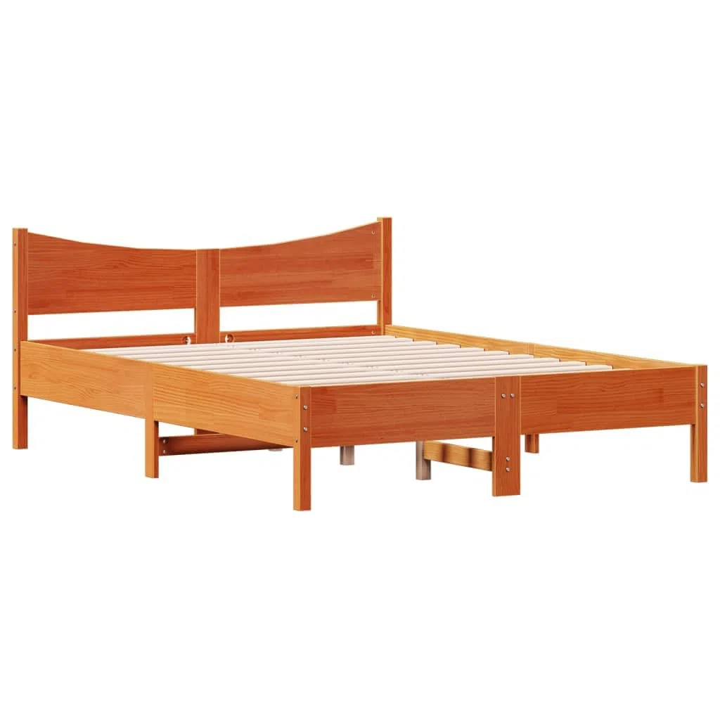 vidaXL Estructura de Cama, Somier Decorativo de Listones, Armazón Base de Cama, Mueble para Dormitorio, Madera Maciza de Pino Marrón Cera 140x190 cm