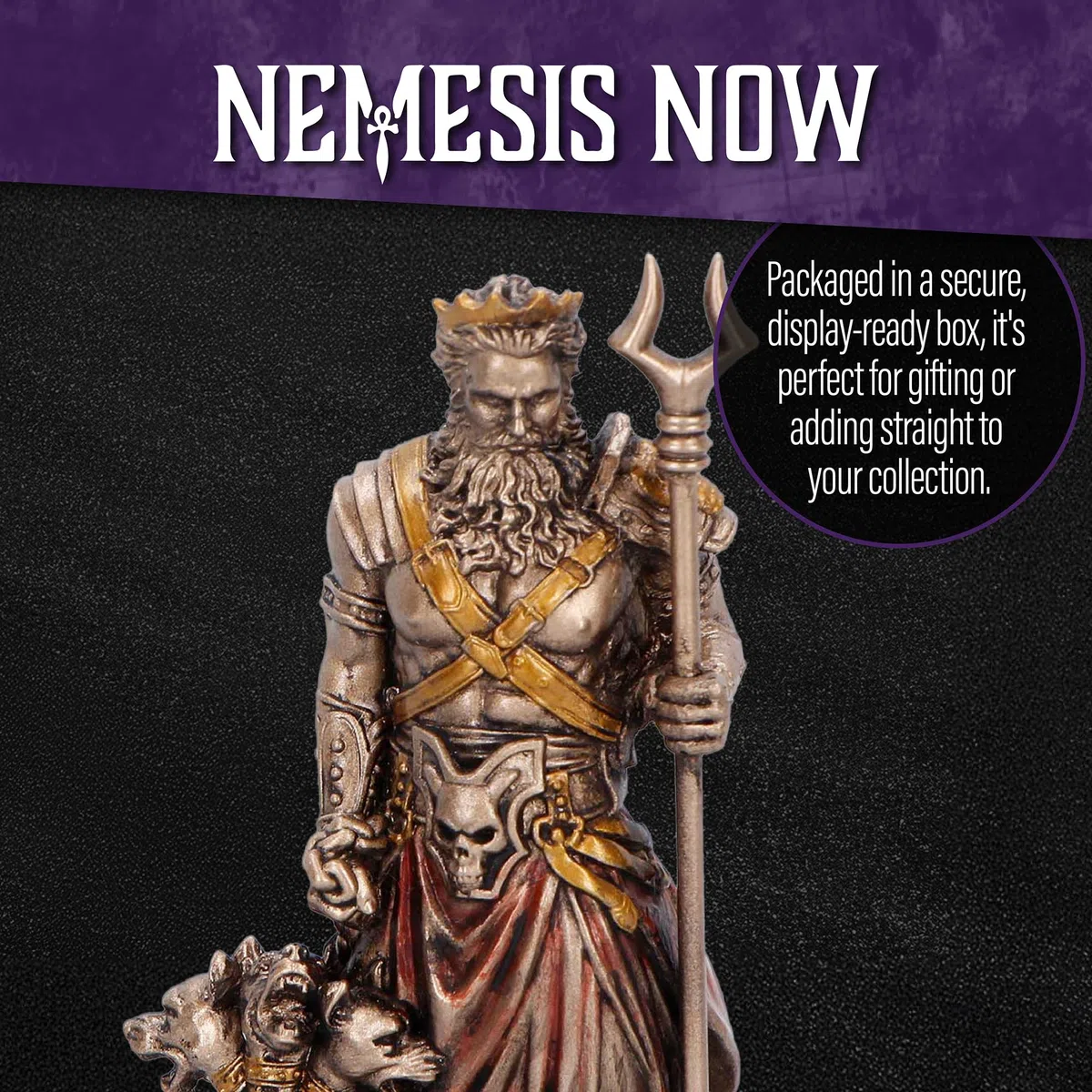 Nemesis Now Hades Dios del Inframundo (Mini) 9 cm - Figura de Resina Resistente de mitología Griega con Cerberus, Estatua clásica de Bronce para decoración Coleccionable