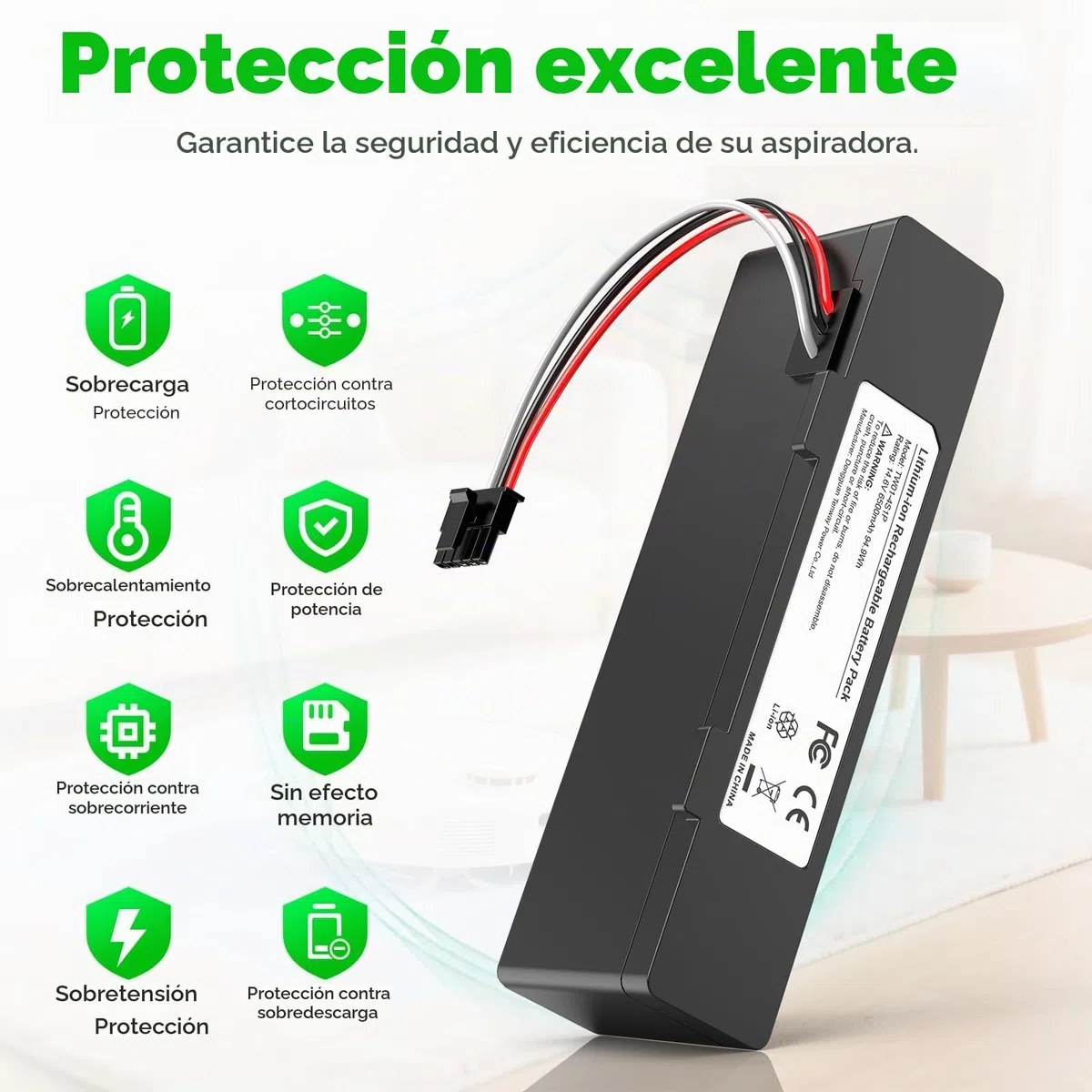 LabTEC Batería para Xiaomi Mop 2S, 14,6 V, 6500 mAh Batería de repuesto para Mop Pro, Mop P, Aspirador robot Xiaomi Mijia STYTJ02YM / XMSTJQR2S
