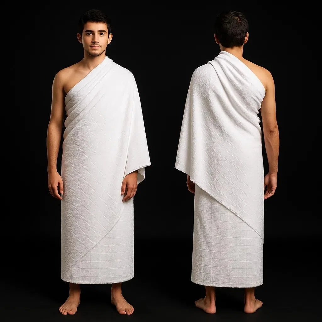 Ihram para Hombres 2 Piezas 1300 g – 100% Microfibra Premium para Hajj y Umrah | Tejido Ligero, Suave, Sin Olor, No se Pega al Cuerpo Secado Rápido y Confort Máximo
