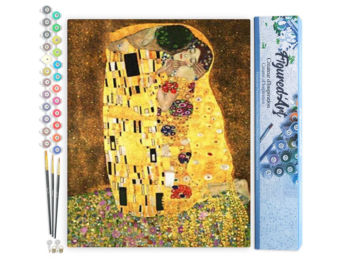 Figured'Art Pintar por Numeros Adultos El Beso - Manualidades pintura acrilica Kit Cuadro DIY completo - 40x50cm sin bastidor