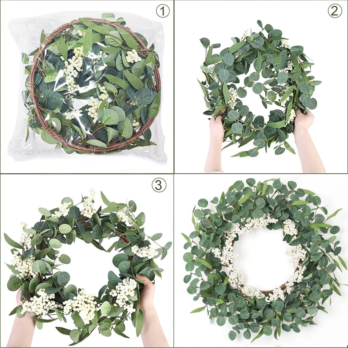 Betylifoy Corona Artificial para la Puerta Delantera Corona de Eucalipto 55 cm Gran Guirnaldas de Verano de Hojas Verdes para la Pared Ventana Porche Granja Patio Fiesta Decoración (Verde)