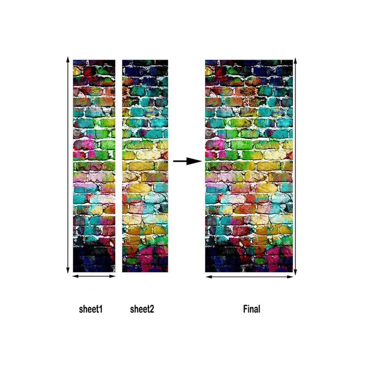 A.Monamour Pegatinas Decorativas de Puerta Autoadhesivo 3D Fondo Pintado Colorido De La Pared De Ladrillo De La Pintada Vinilo para Puertas Mural PVC Pegatinas de Pared Foto Poster 90 x 200 cm