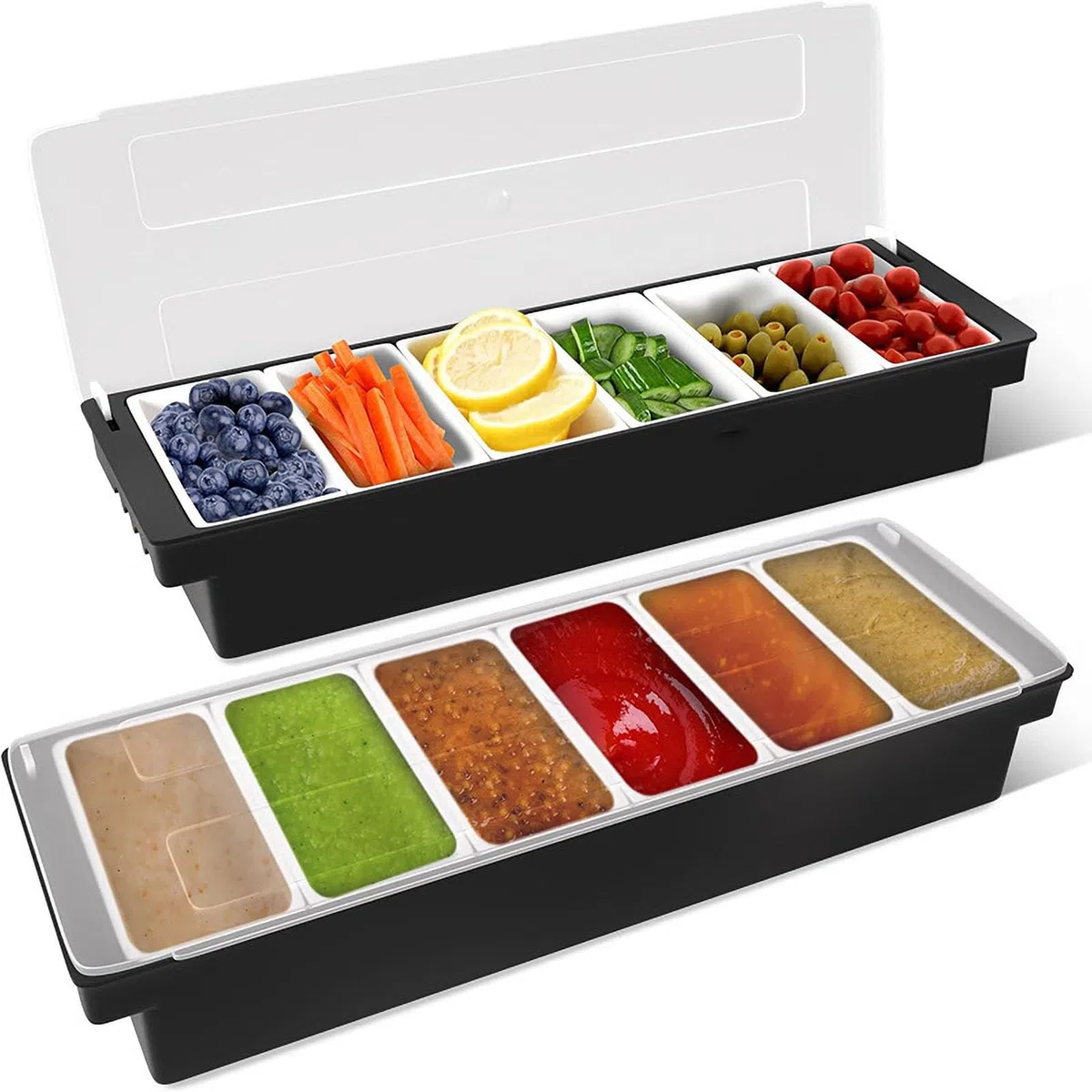 Juego de accesorios multiusos para bar, bandeja de exhibición de frutas y condimentos, organizador de guarnición de cóctel, plato decorativo enfriado con hielo para heladerías y bares (6)
