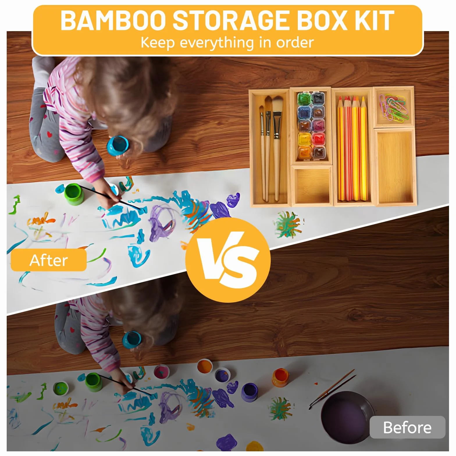 DBREAKS Set de 6 Cajas Organizadoras para Cajones de bambú, Caja de almacenaje, para Utensilios, Maquillaje, Basura en Cocina, Baño(Natural)