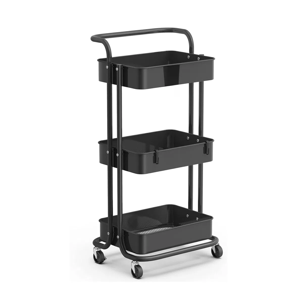Wintem Carro de Cocina Ahorra Espacio con Ruedas y 3 estantes, 42 x 37 x 77 cm, Color Rosa – Ofrece Suficiente Espacio para Objetos de Diferentes Dimensiones y es fácil de maniobrar Incluso Cuando –