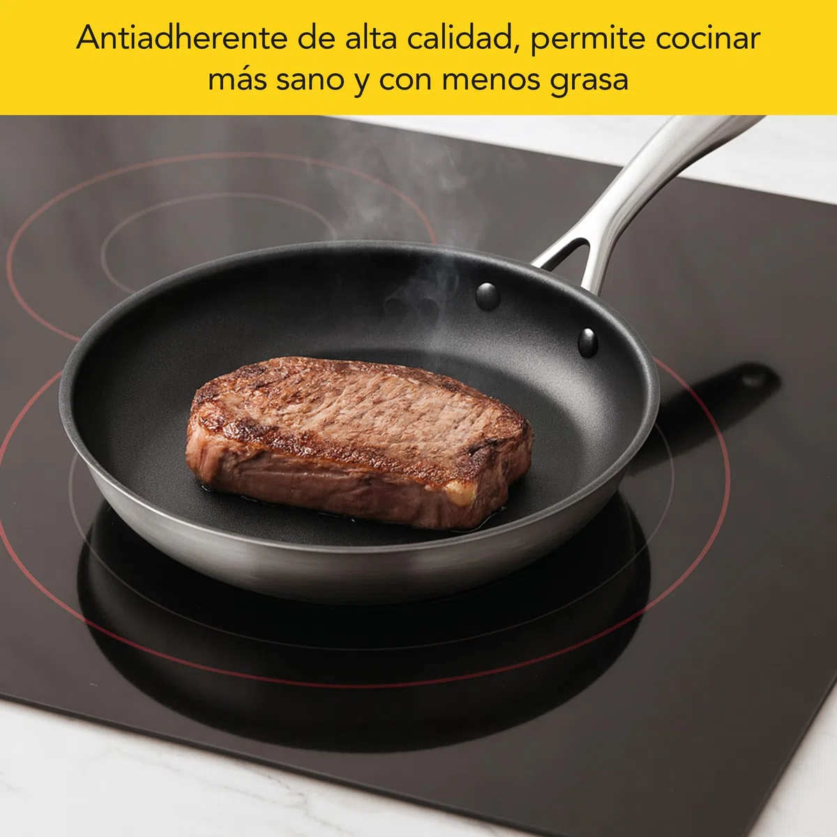 Castey - Sartén Antiadherente Inox Essentials, Modelo EA-S30, Color Plata, Tamaño 30 cm, Acero inoxidable Revestimiento Antiadherente, Apta para Todas las Cocinas, Recubrimiento Durión