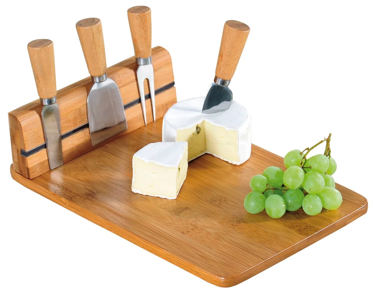 Kesper | Tabla de cortar queso con cubiertos, material: bambú, acero inoxidable, dimensiones: 30 x 20 x 8 cm, color: blanco | 58641 13