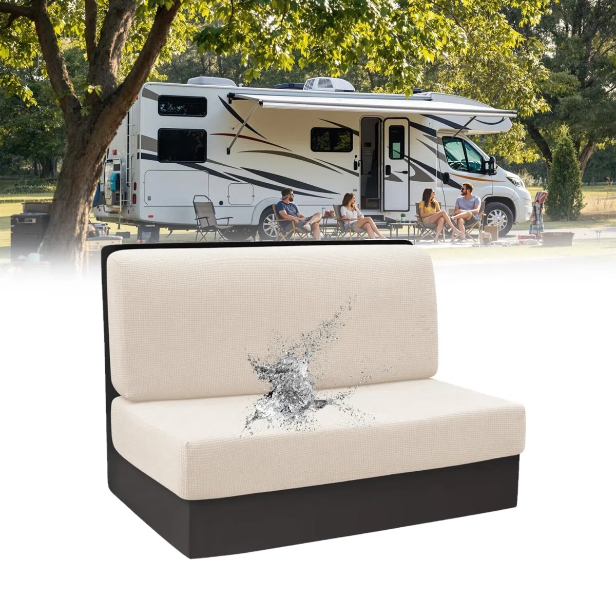 Funda De Sofá para Caravana, 2 Piezas (1 Juego) Elásticas Cubiertas Asiento Cojín Restaurantes RV Lavable Fundas Cojín Mesa Comedor para Autocaravana (Forma De Waffle, Beige)
