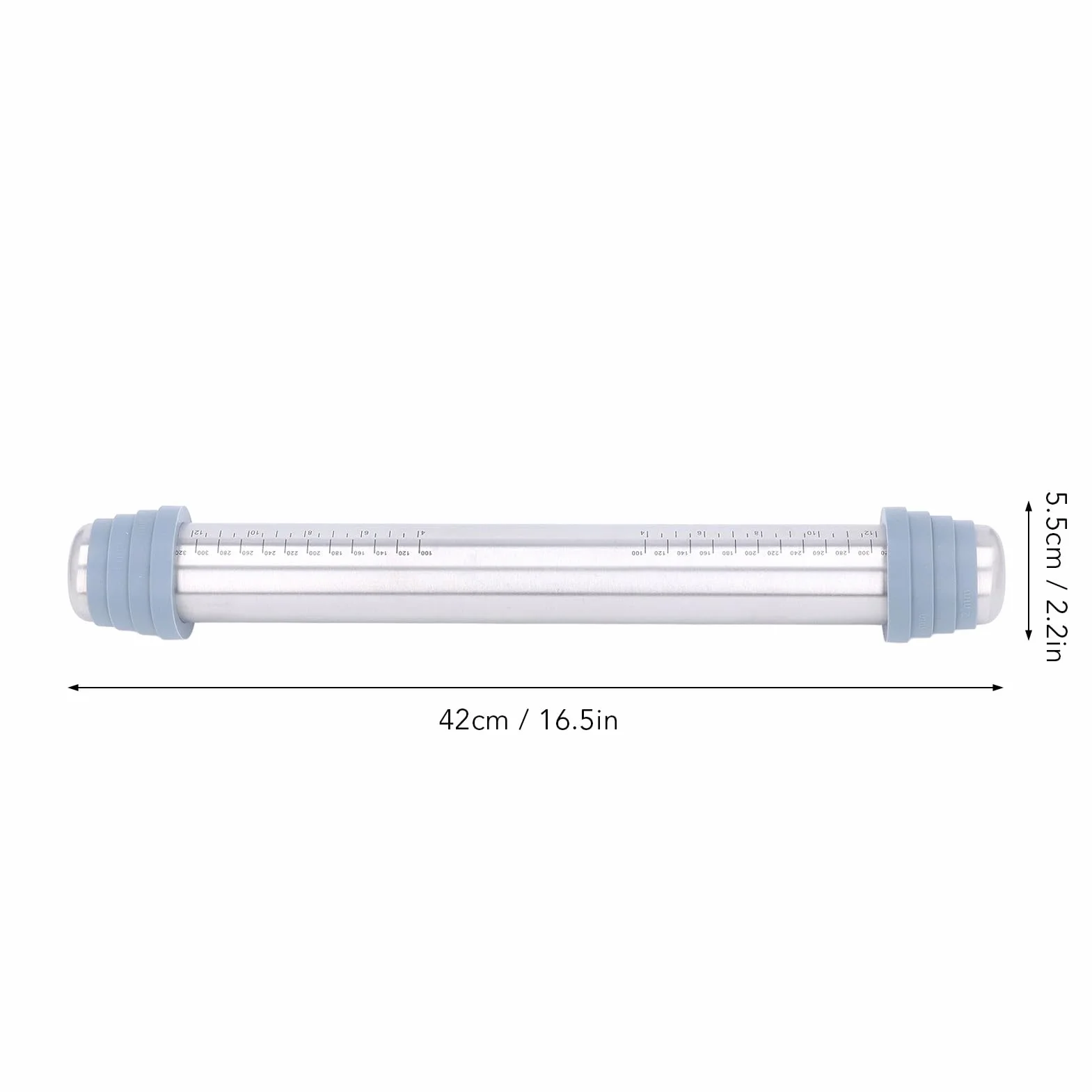 Rodillo de acero inoxidable de alta calidad con 4 anillos guía de silicona, rodillo de masa antideslizante antiadherente para hornear pasteles, galletas, pasteles y pizzas, 42 x 5,5 cm, esencial para