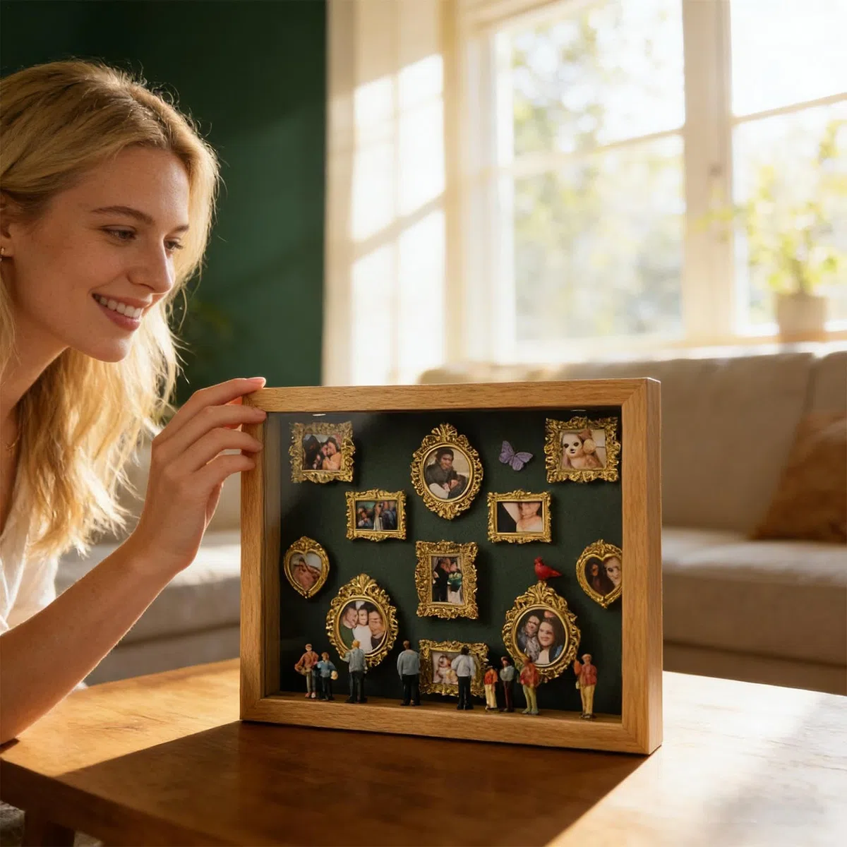 Estuche Coleccionable de Museo en Miniatura,Kit de Recuerdos con Figuras de Madera Divertidas e Iluminadas,Portarretratos Familiar de Fotos Para Montar - para Parejas, Adultos, Amantes, Familia, Amigo