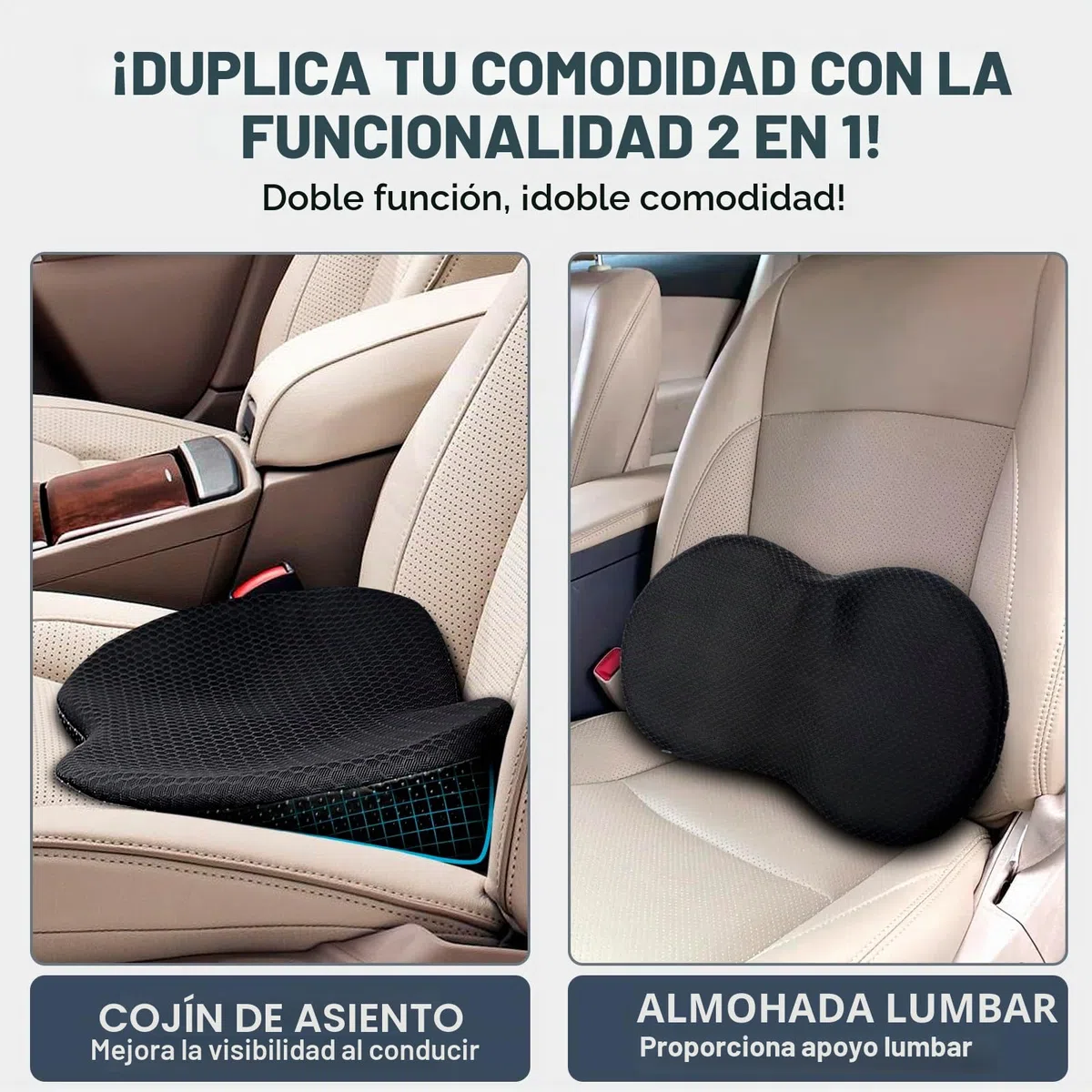 Cojín en cuña para coche, cojín de espuma viscoelástica para asiento de coche, cojín ergonómico para asiento de coche con alivio para el coxis para conductores, sillas de oficina y camiones