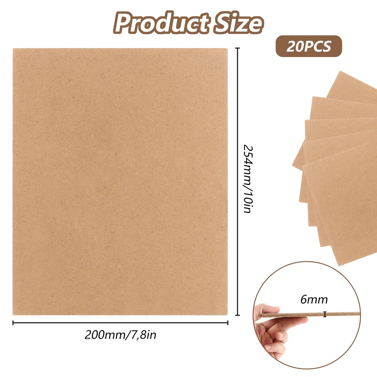 20 placas de madera MDF para manualidades, 6 mm, 200 x 254 mm, tablero de fibra de densidad media, placas de fibra de densidad media para sierra de marquetería, pirograbado, modelado, corte
