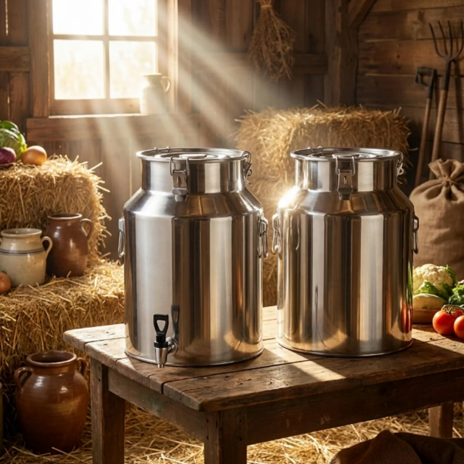 Jarra de Leche con Grifo Acero Inoxidable 304 Cubo Leche Hermético 24L | Bidón Aceite de Oliva y Vino con Tapa Sellada Antigoteo para Cocina Granja Hostelería(With Spigot,18L/4.8 Gal)