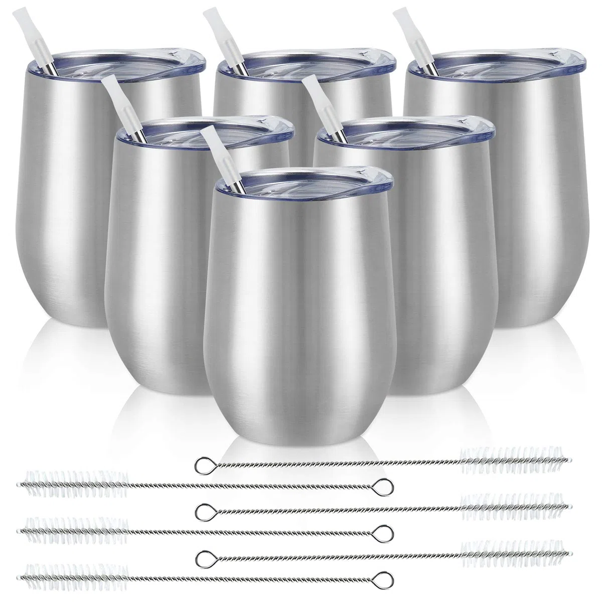 Paquete de 6 vasos de vino de acero inoxidable, vaso de vino aislado de 12 onzas, copa de vino aislada de doble pared, copas de vino sin tallo de acero inoxidable con tapas para café, vino, cócteles,
