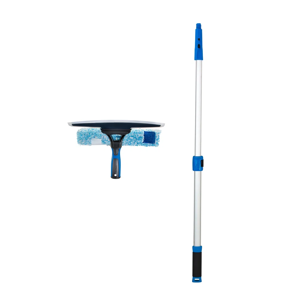 Unger Escobilla de goma curvada de silicona de 10 pulgadas con poste telescópico de 3 pies, hoja flexible para curvas de ventana, herramienta de limpieza de parabrisas, funda de microfibra