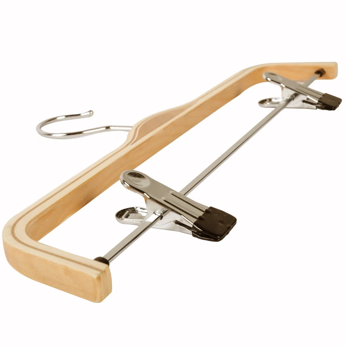 Percha de Madera Natural para Pantalones con 2 Clips antioxidantes Ajustables. 10 Unidades