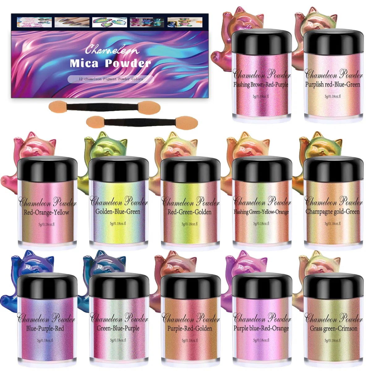 Polvo de Mica Camaleón, 12 Colores x 5g Pigmentos Para Resina Epoxi, Tintes en Polvo de Perla Para Epoxy Resin, Jabón, Velas, Hacer Joyas, Bombas de Baño, Arte Uñas, Limo, Conjunto A