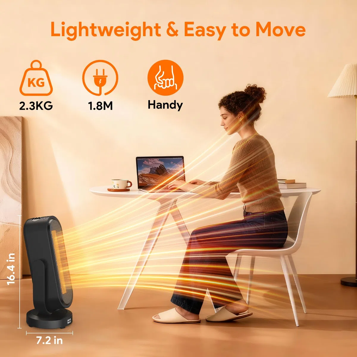 Minthouz Calefactor Cerámico PTC 1500W Bajo Consumo, Oscilación 4 Direcciones, Control Remoto, Termostato ECO, Temporizador 8H, Protección Antivuelco, Silencioso
