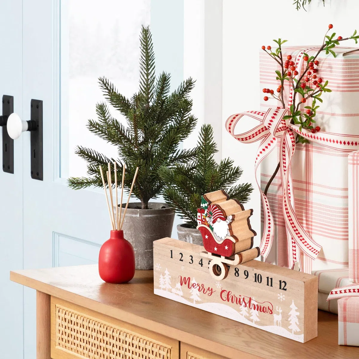 Hianjoo Calendario de Adviento de Navidad 2023, Calendario de Cuenta Atrás de 24 Días de Navidad, Calendario de Escritorio Adornos de Madera de Papá Noel para Decoración en el Hogar y la Oficina