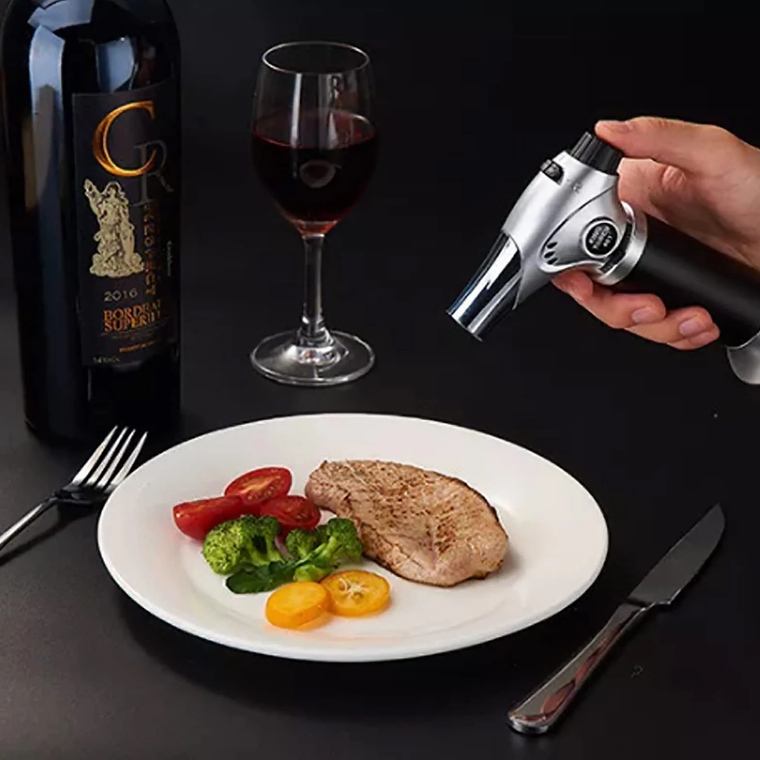 Antorcha de butano, linterna de cocina recargable con bloqueo de seguridad y llama ajustable, operación con una sola mano para postres, crema brûlée, barbacoa y hornear (gas butano no incluido)