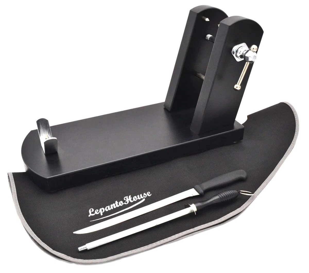 FERRETERIA LEPANTO JAMONERO RIOJA NEGRO + CUCHILLO + CHAIRA + CUBRE JAMON LepantoHouse (CUBREJAMON NEGRO)