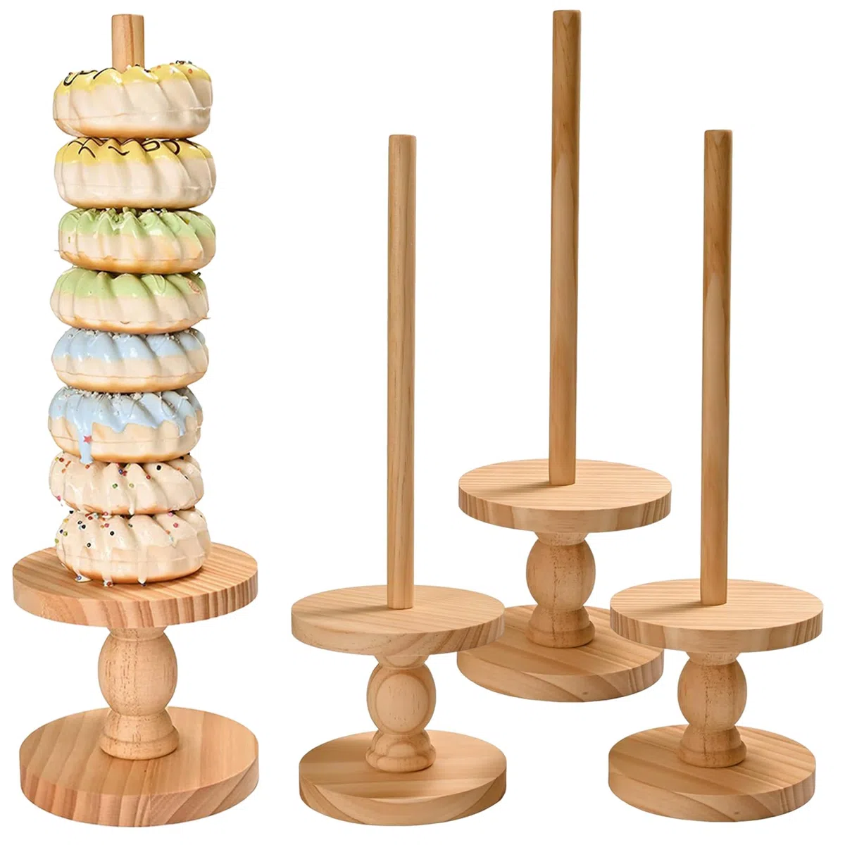 Soporte para Donuts 4 Piezas Exhibición Decoración Rústica | Torre Para Donas Y Bagels Para Postres Bodas Cumpleaños Navidad Shower Mesa De Catering Buffet Hogar Restaurante Casa De
