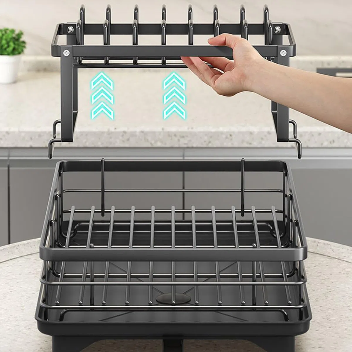 Generisch de platos, 2 niveles Para Encimera de Cocina, Utensilios De Cocina Y Vaso Soporte Para Cubiertos Cuencos Encimera