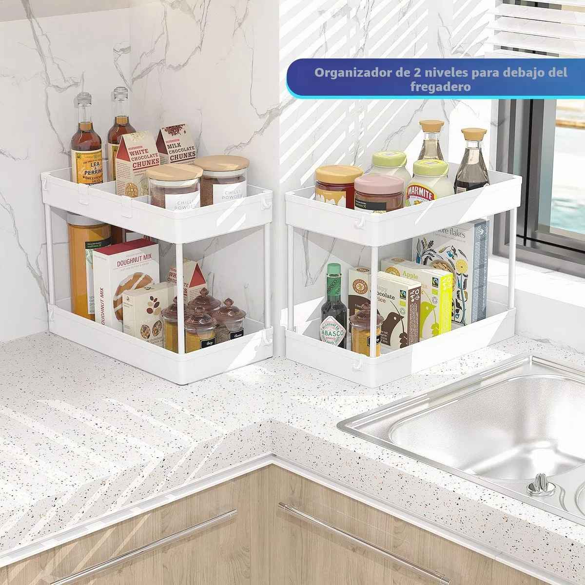Ronlap Carrito de Almacenamiento con 4 Niveles, Carrito de Servicio con Ruedas, con Cesta y separadores, Blanco