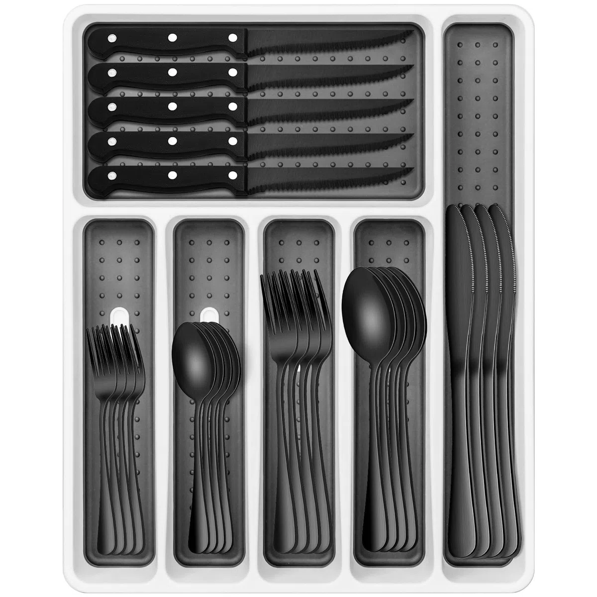Umite Chef - Juego de cubiertos de 49 piezas con organizador de cajones, juego de cubiertos de acero inoxidable duradero para 8, vajilla con cuchillos de carne para restaurante casero