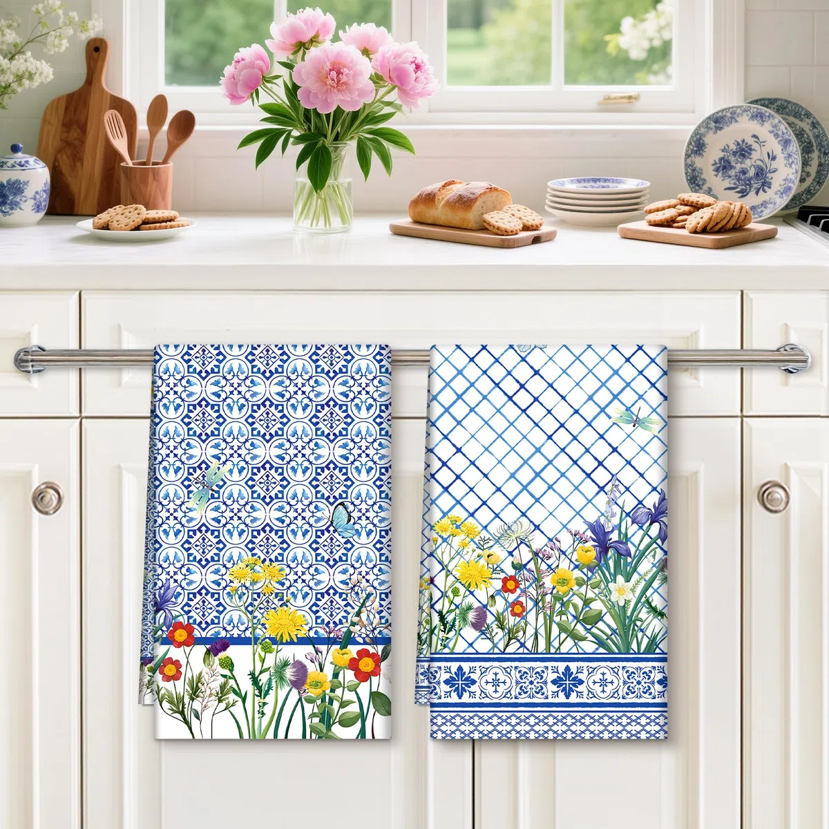 Toalla de cocina retro de flores silvestres, 100 % algodón, secado rápido, 48 x 70 cm, toallas de mano para regalos de inauguración de la casa, comedor, hogar, boda, banquete, bufé (juego de 4
