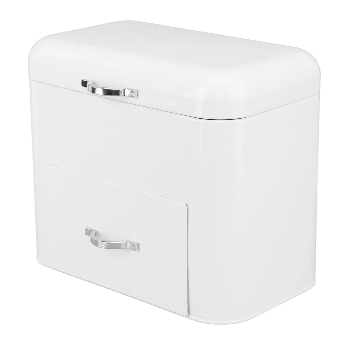 Caja de Pan de Hierro Grande con 2 Estantes, Almacenamiento Extra Grande para Pan y Productos Horneados, Blanco Lechoso