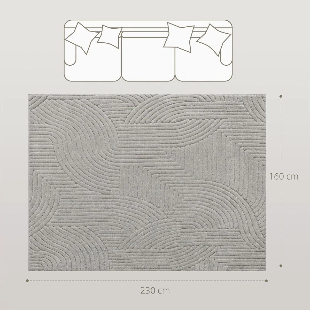 HOMCOM Alfombra Salón 230x160 cm Alfombra Pelo Corto Estilo Moderno Gris | Base Antideslizante, Tejida a Máquina, Tapete, Sala de Estar, Dormitorio, Comedor
