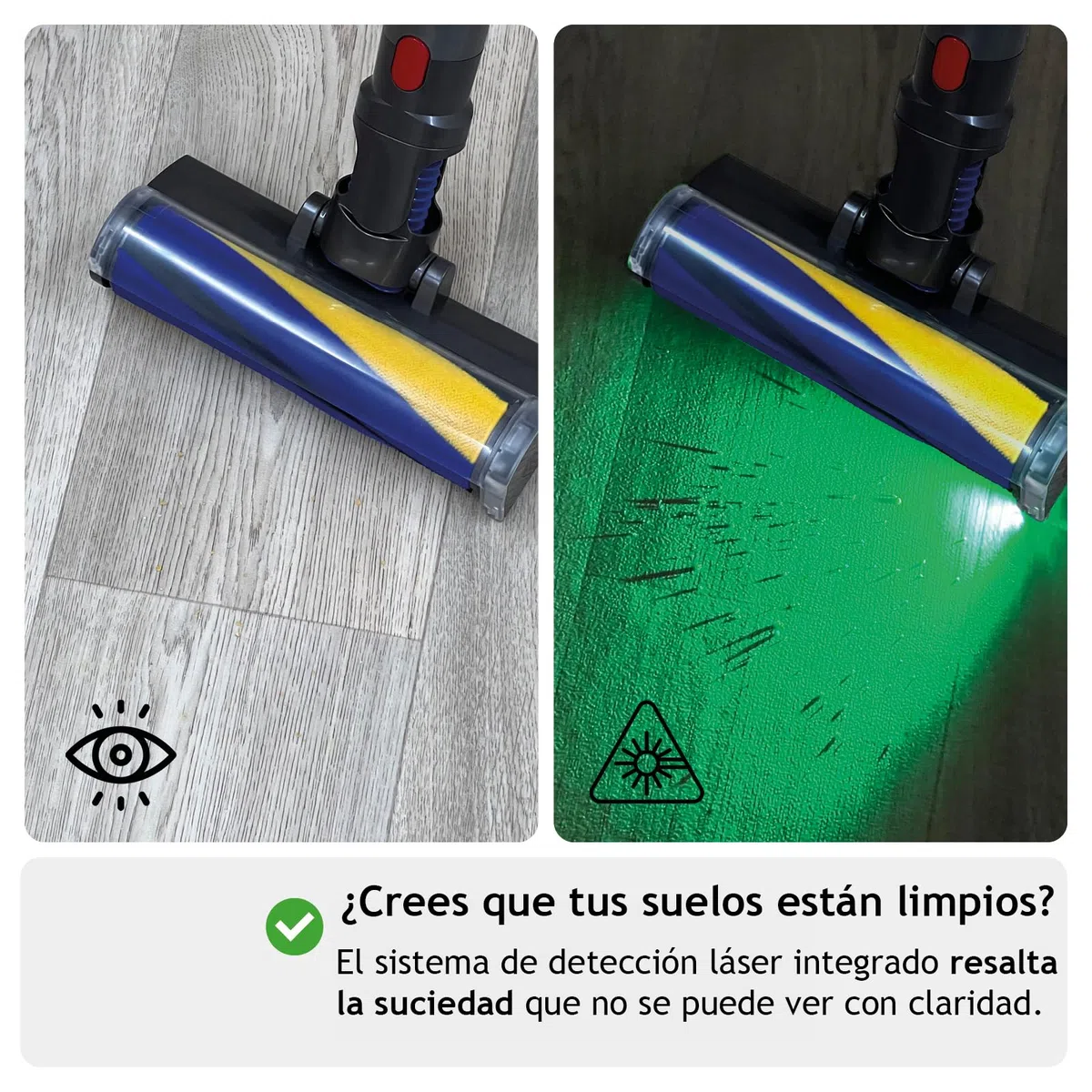 SPARES2GO Cepillo láser para Suelos para Dyson V11, SV16, V15 y SV22 Outsize Absolute Detect aspiradoras