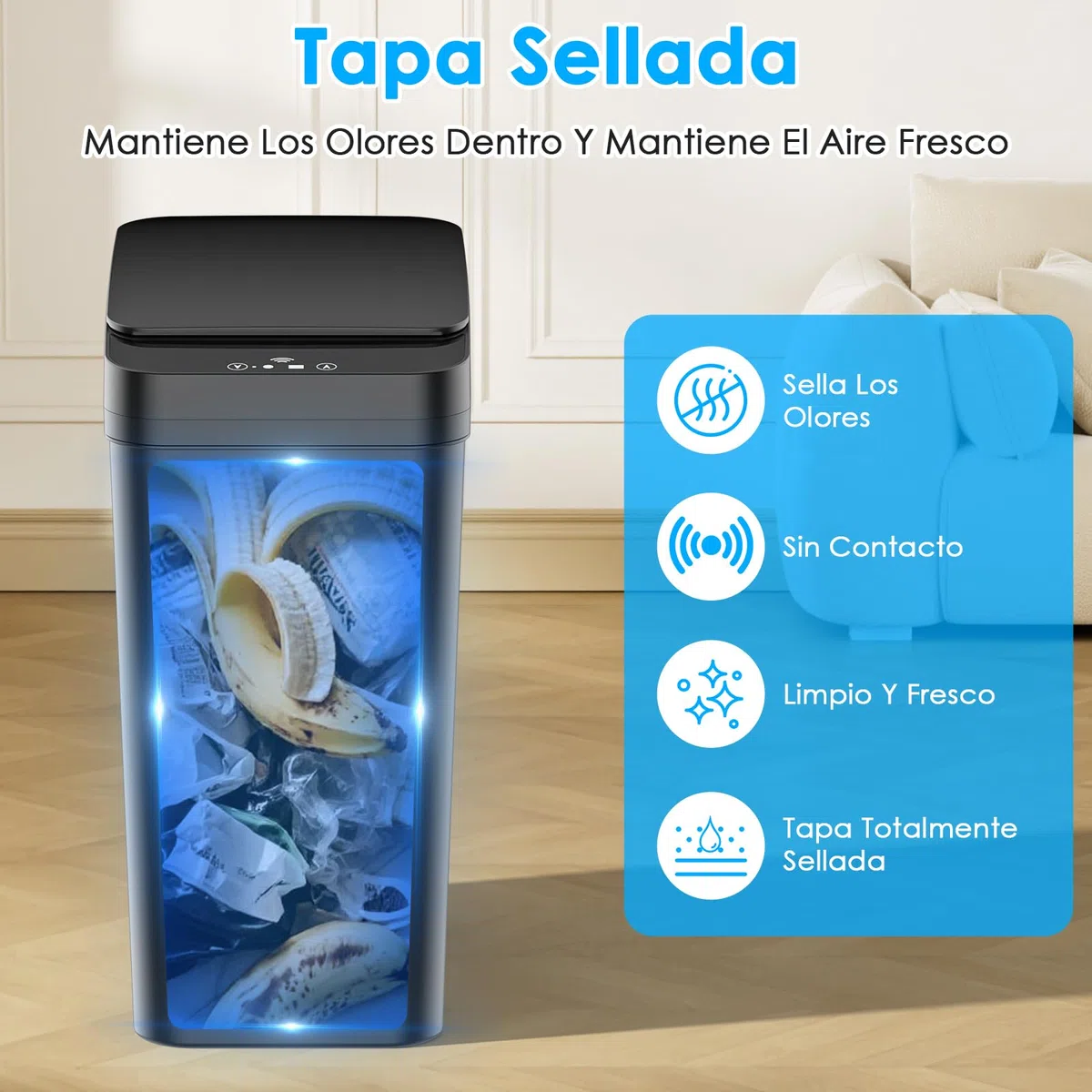2 Papelera Baño Pequeña, Scubo de Basura con Sensor Inteligente de 12L, 3 modos de funcionamiento, Cubo Basura Automatico Silencioso e Impermeable, para Cocina, Oficina, Sala de Estar
