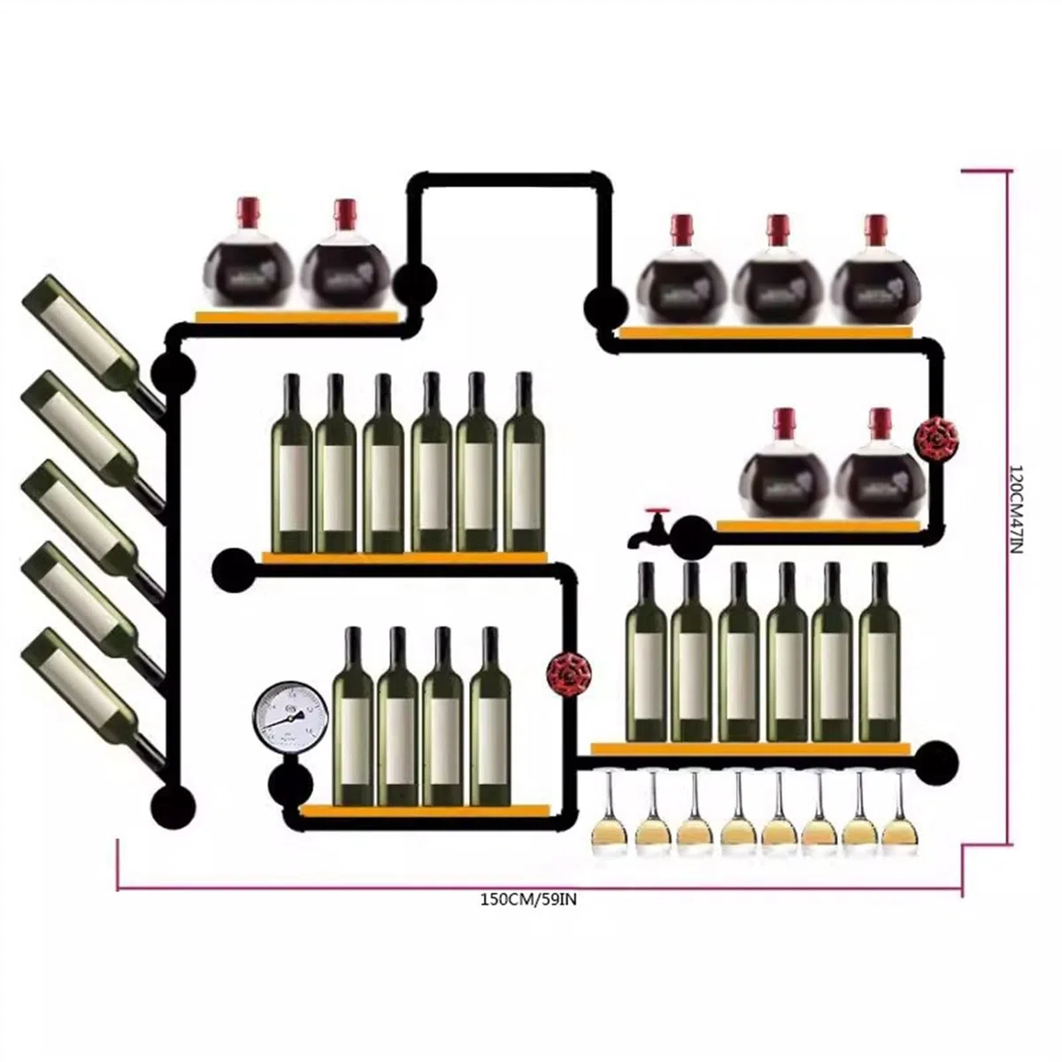 Botellero/Botelleros Enfriador de Vino Estante for Vino Hierro Mayordomo de Agua Estante Decorativo de Pared montado en la Pared Estilo Industrial Creativo Estante de Vino
