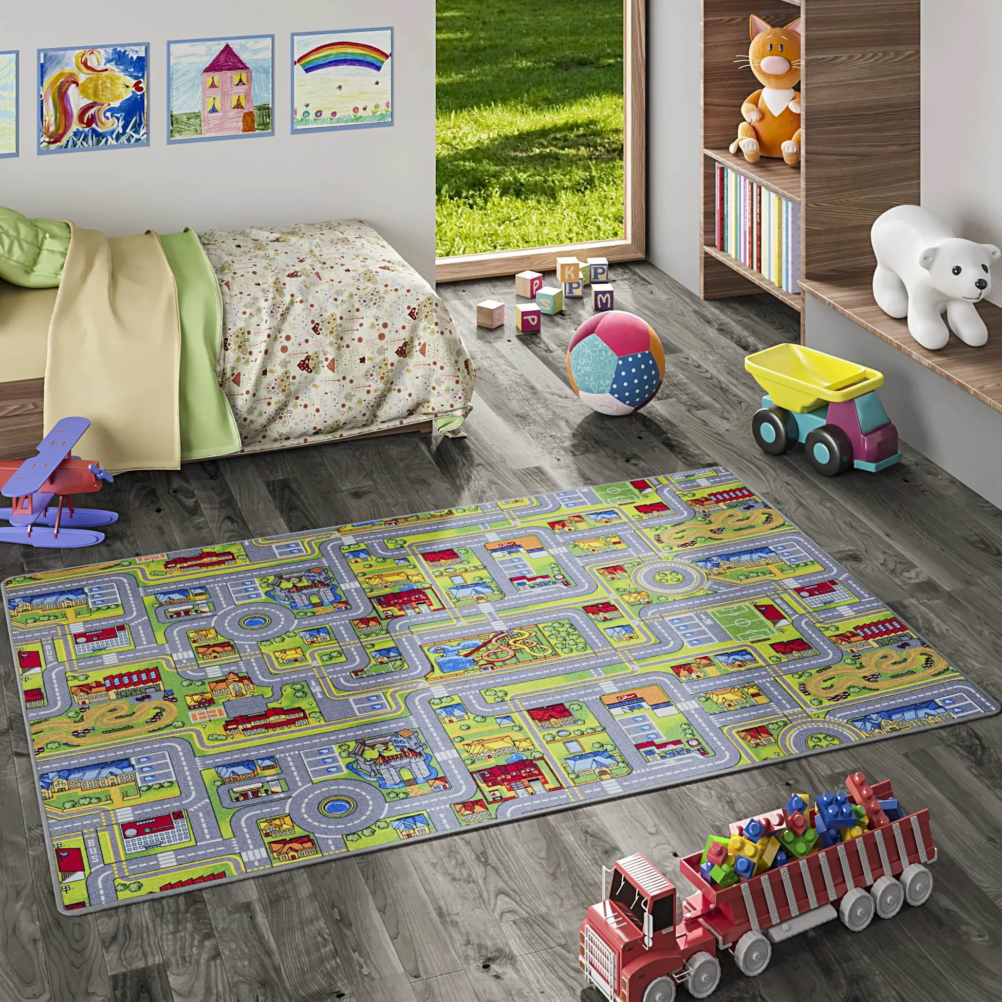 Snapstyle Alfombra Infantil Carretera Adventure Land Colorido – Alfombra de Juego Ciudad, fácil de cuidar