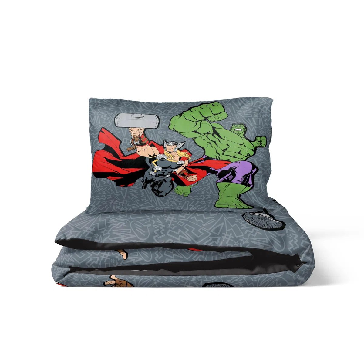 Jay Franco Kids Marvel Avengers Juego de Funda nórdica - Ropa de Cama Supersuave con Funda de Almohada, Solo Funda, edredón no Incluido, Gris, 2 Piezas, Individual