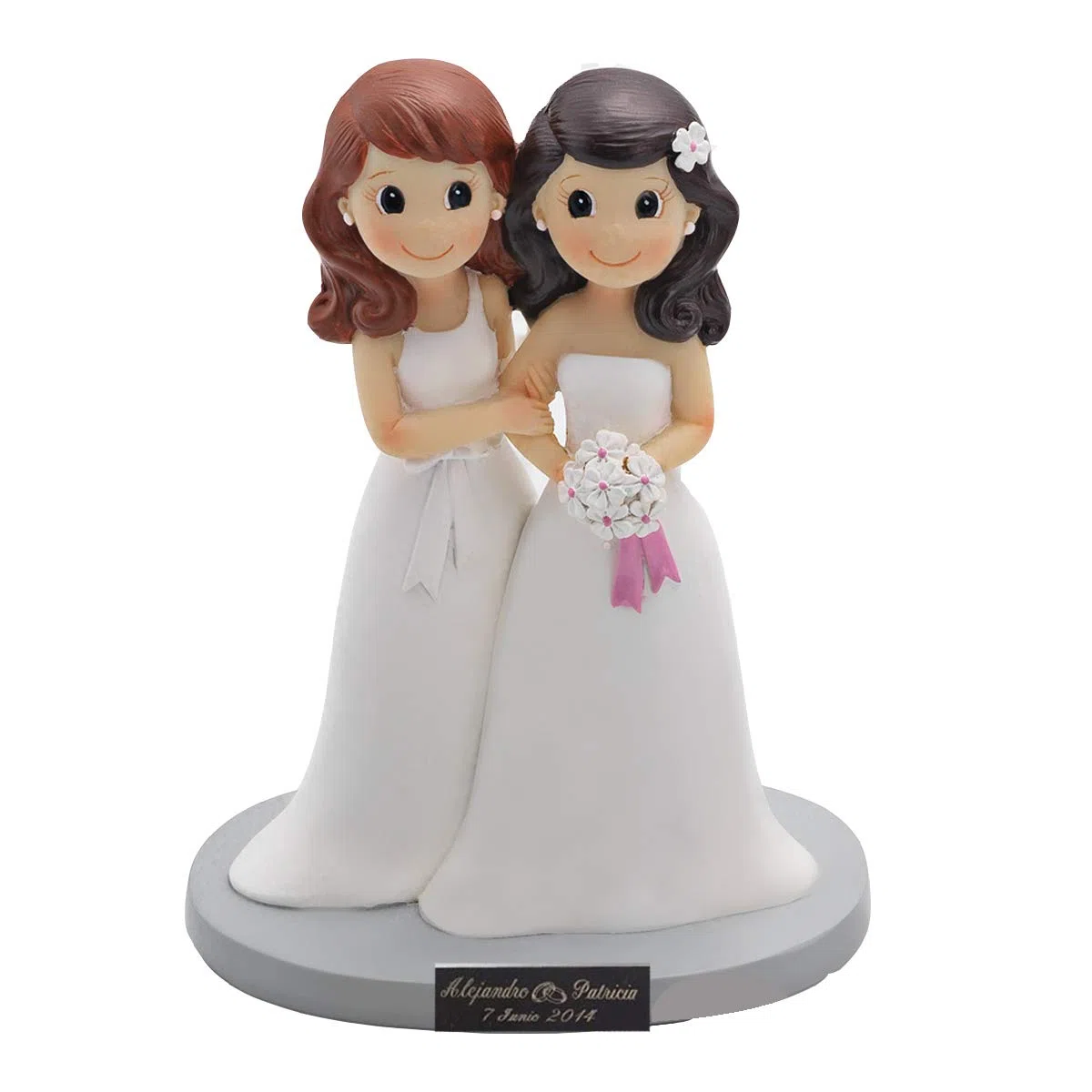 Figura de Novios Chicas Personalizada con Placa grabada. Pareja de Chicas de Boda
