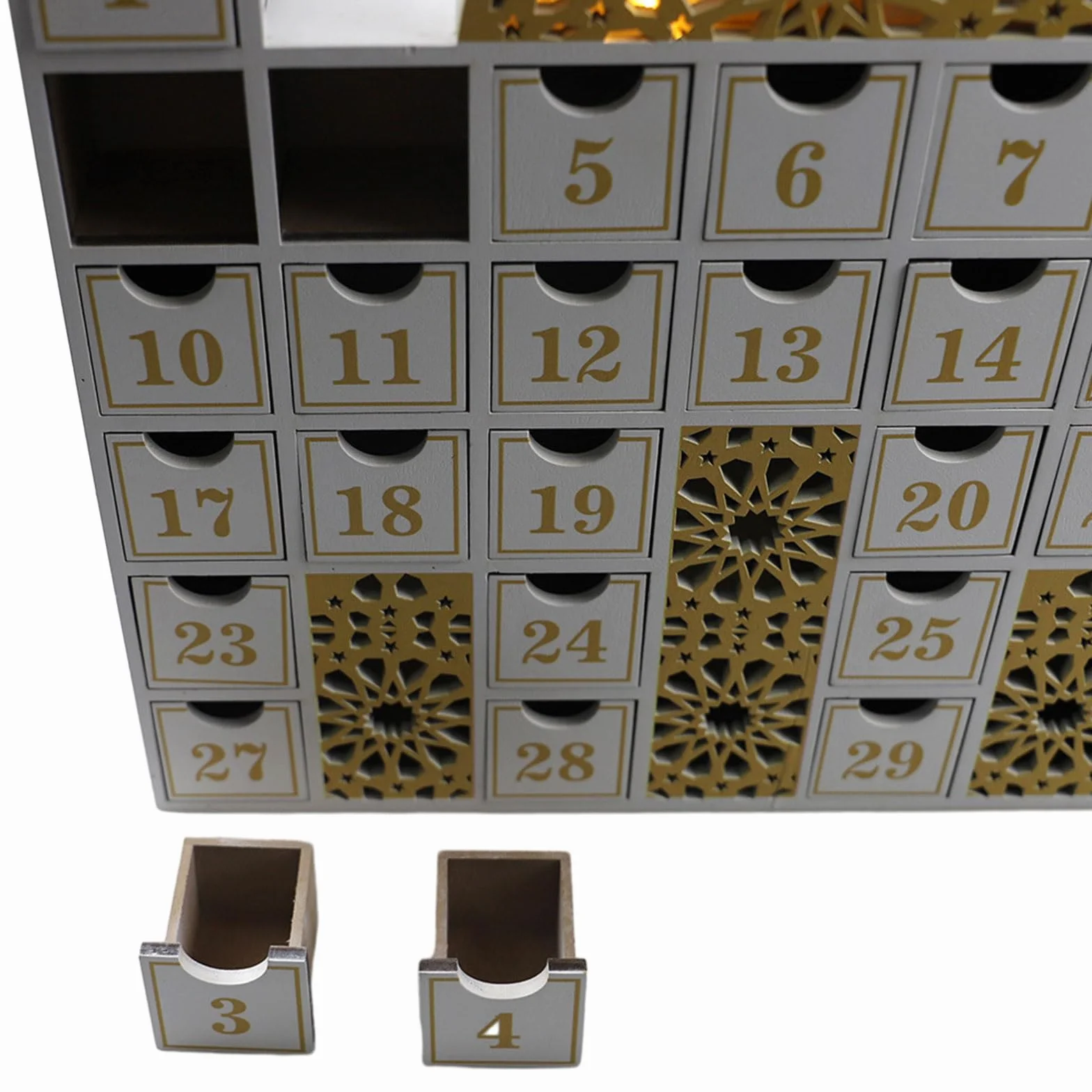 Eid - Calendario de cuenta regresiva de madera con luz LED, calendario de Adviento para niños y adultos, decoración del hogar, fiesta, regalo, calendario de Adviento